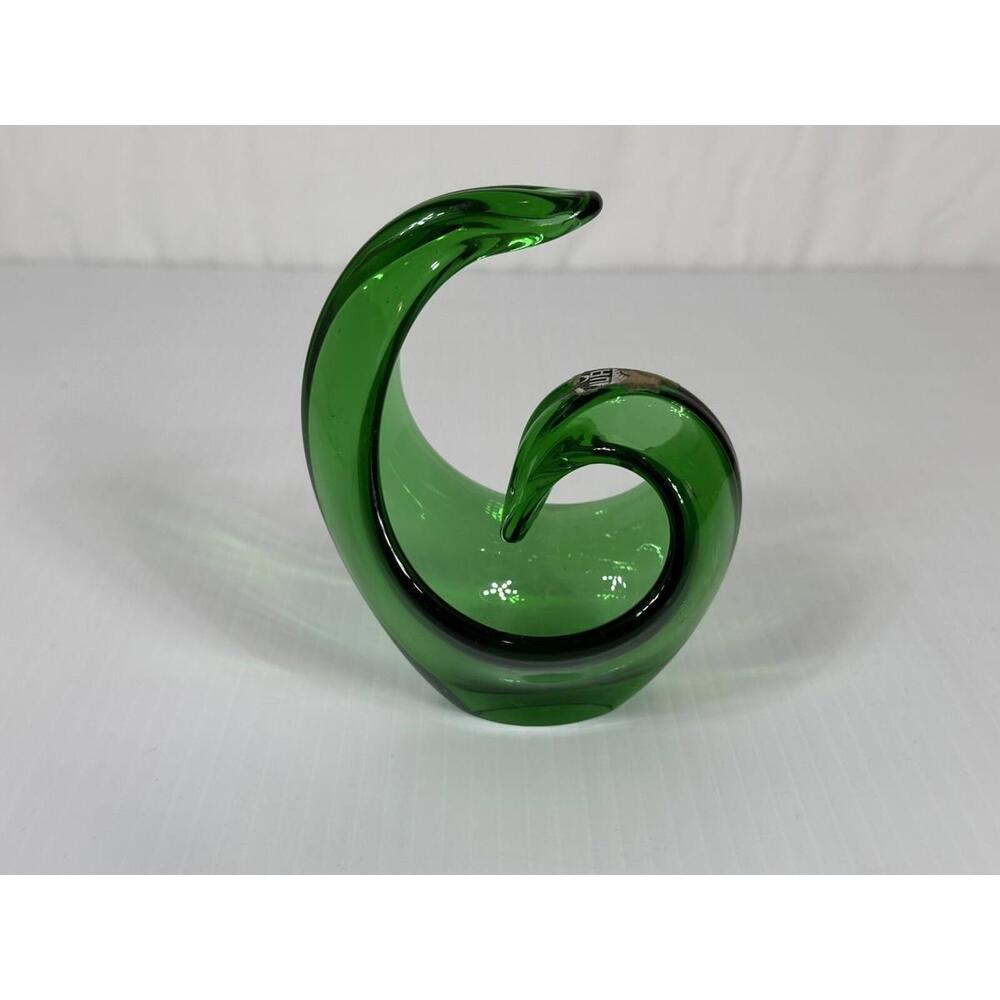 VTG GREEN MURANO GLASS Basket Bowl MCM Hand‎ Blown Stretched Original Sticker